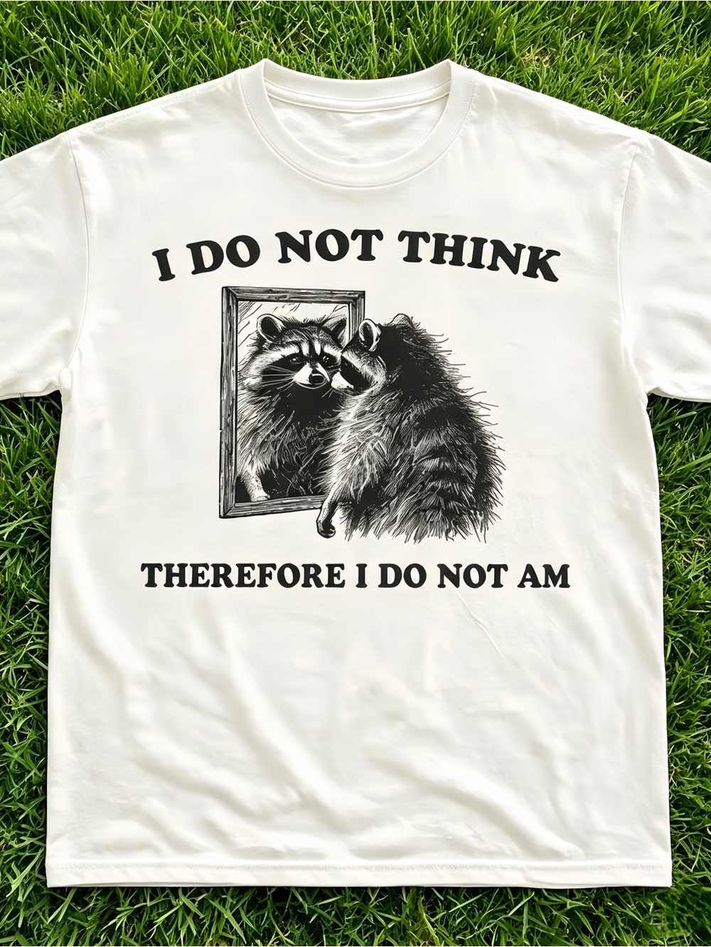 Y2K Sarcastic Raccoon Mirror Graphic Tee White Unisex.